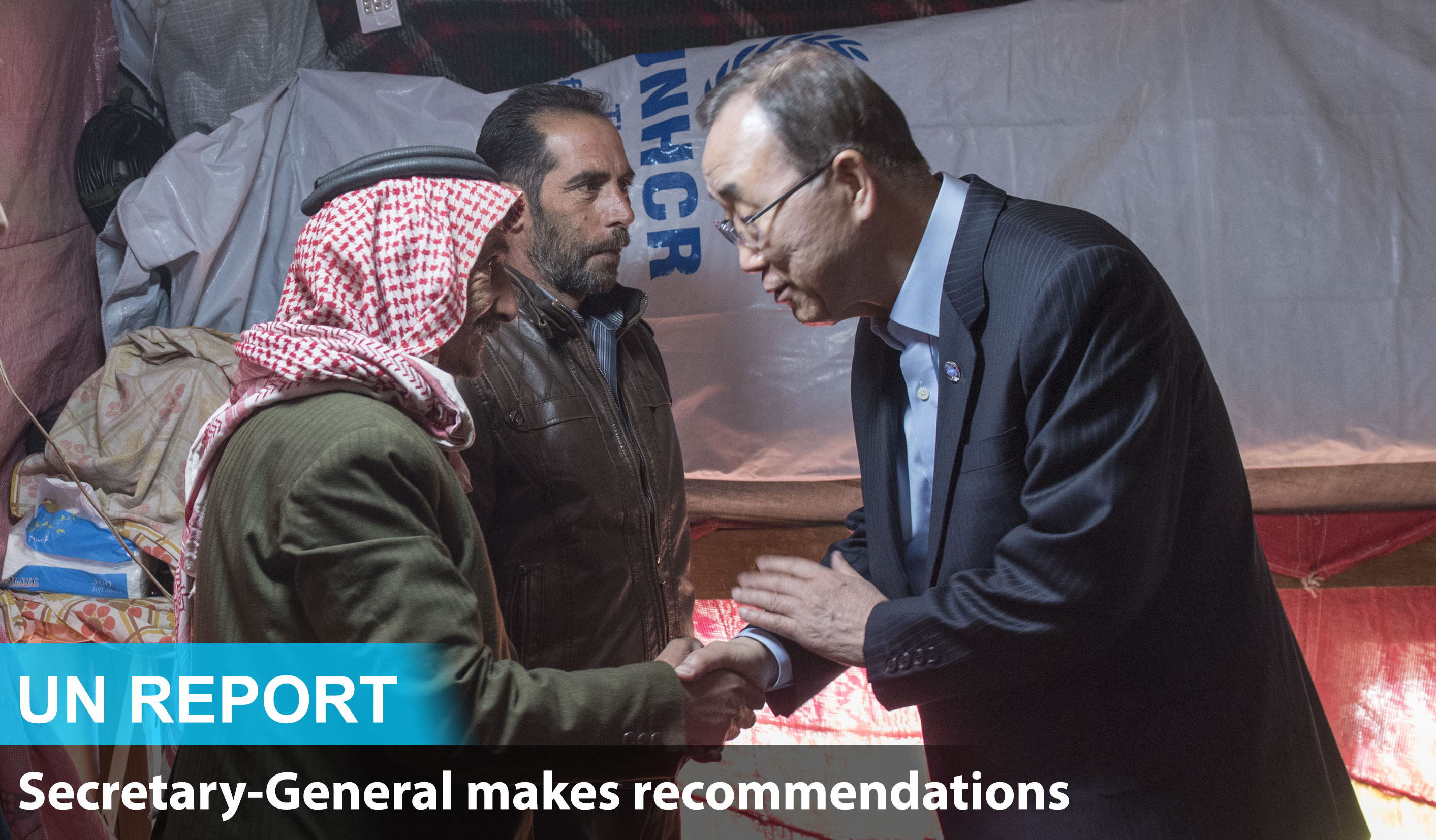الأمين العام يزور مخيم اللاجئين السوريين في سهل البقاع بلبنان. صورة من الأمم المتحدة.